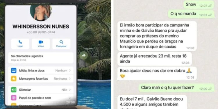 O humorista Whindersson informou que estão usando seu nome e sua foto para aplicar golpes pedindo dinheiro via pix, pelo WhatsApp.