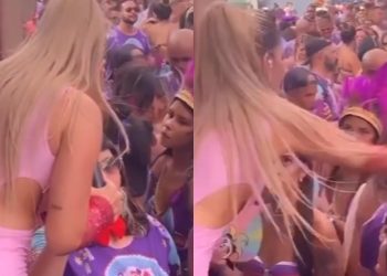 Enquanto uma cantora de pagode cantava, uma mulher pediu o microfone e achando que ela cantaria, entregou, mas o objeto não foi devolvido. 