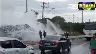 Corpo de Bombeiro controla incendio em carreta na Torquato Tapajós
