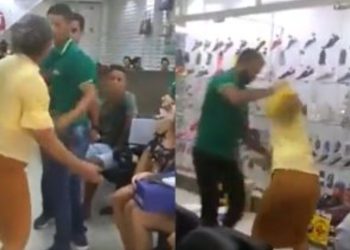 O vídeo de uma idosa brigando com atendentes de uma loja de sapatos viralizou nas redes sociais nesta semana.