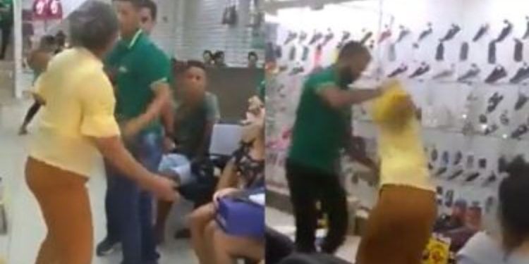 O vídeo de uma idosa brigando com atendentes de uma loja de sapatos viralizou nas redes sociais nesta semana.