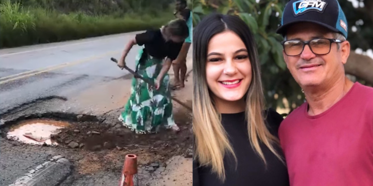 Filha volta ao local de acidente para tapar buraco que matou o pai
