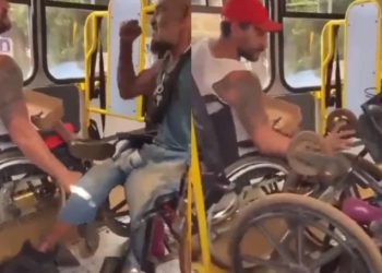 Dois cadeirantes iniciaram uma briga dentro do ônibus 302 Caiobá, em Campo Grande, Mato Grosso do Sul, na última terça-feira. Cadeirantes saem