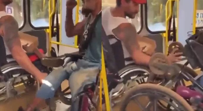 Dois cadeirantes iniciaram uma briga dentro do ônibus 302 Caiobá, em Campo Grande, Mato Grosso do Sul, na última terça-feira. Cadeirantes saem