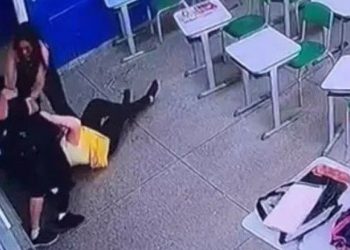 O adolescente de 13 anos, apreendido pela polícia após o ataque que matou a professora Elisabeth Tenreiro, de 71 anos. Adolescente que