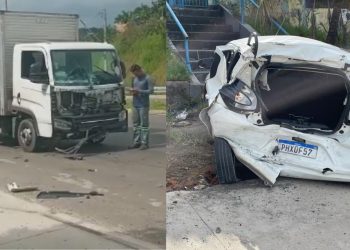 Um caminhão atingiu um motorista de aplicativo (app) no momento em que deixava uma passageira em escola do Tarumã, zona oeste de Manaus. 