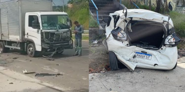 Um caminhão atingiu um motorista de aplicativo (app) no momento em que deixava uma passageira em escola do Tarumã, zona oeste de Manaus. 