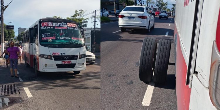 Nesta quarta-feira (1º) passageiros do transporte de um micro-ônibus tiveram um momento desesperador quando a roda soltou do veículo.