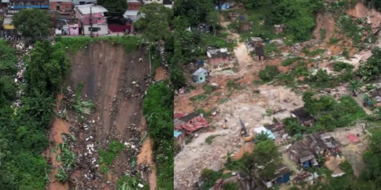 O prefeito David Almeida postou imagens que mostram o estrago causado pelo deslizamento de terra em Manaus.