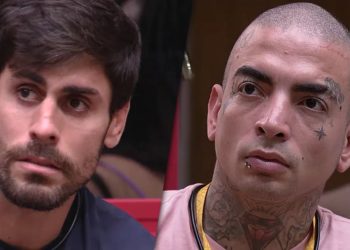 Tadeu Schmidt conversou com os brothers ao vivo para fazer um anúncio importante: Cara de Sapato e MC Guimê são eliminados do BBB 23.