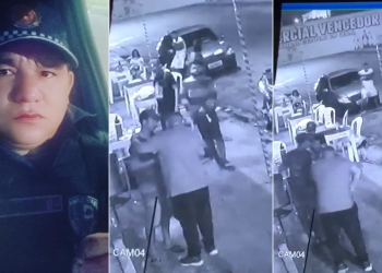Um vídeo mostra o cabo da Polícia Militar, João Marcos Torres dos Santos, 39, sendo morto em um bar da avenida Margarita, bairro Nova Cidade