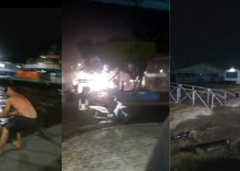 Durante um forte temporal no município de Tefé, interior do Amazonas algumas embarcações naufragaram e fios de energia foram destruídos