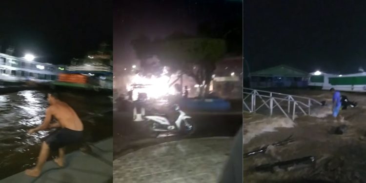 Durante um forte temporal no município de Tefé, interior do Amazonas algumas embarcações naufragaram e fios de energia foram destruídos