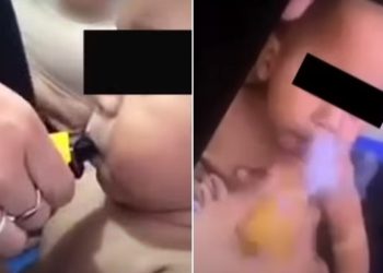 Um vídeo que circula nas redes sociais, mostra o momento em que uma mulher dá um cigarro eletrônico para um bebê fumar. Vídeo: