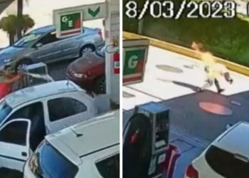 O frentista Paulo Sérgio Esperançeta jogou gasolina e ateou fogo em um cliente, identificado por Cario Murilo. Frentista ateia