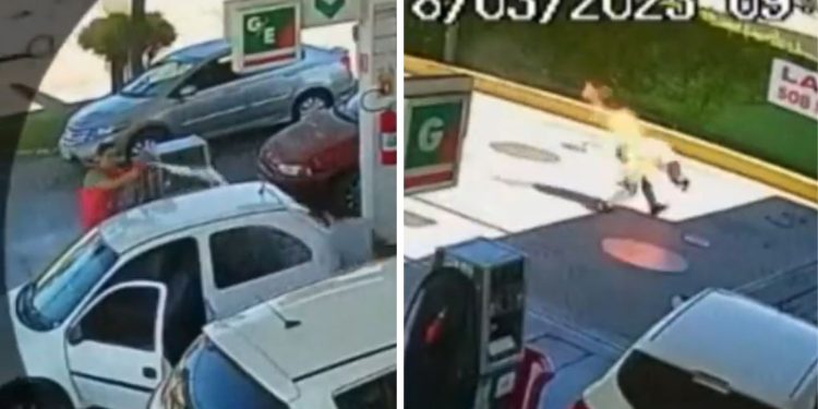 O frentista Paulo Sérgio Esperançeta jogou gasolina e ateou fogo em um cliente, identificado por Cario Murilo. Frentista ateia