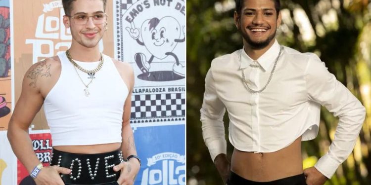 Os homens também entraram na moda e o cropped já virou tendência entre eles João Guilherme, Gabriel Santana, Ricardo Alface. Cropped vira