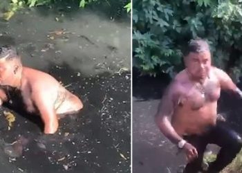 Um homem chamou atenção nas redes sociais, no sábado (6), após ser filmado tentando resgatar o próprio celular. De férias