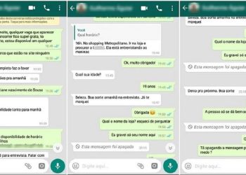 Uma mulher recebeu um pedido de “nudes” ao se candidatar para uma vaga de emprego em um shopping do Rio de Janeiro. Candidata a.