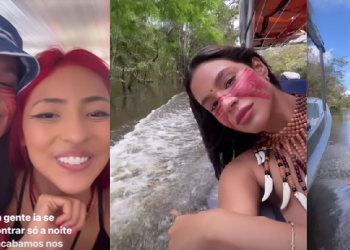 Em Manaus, ex-BBB Kerline conhece o Encontro das Águas