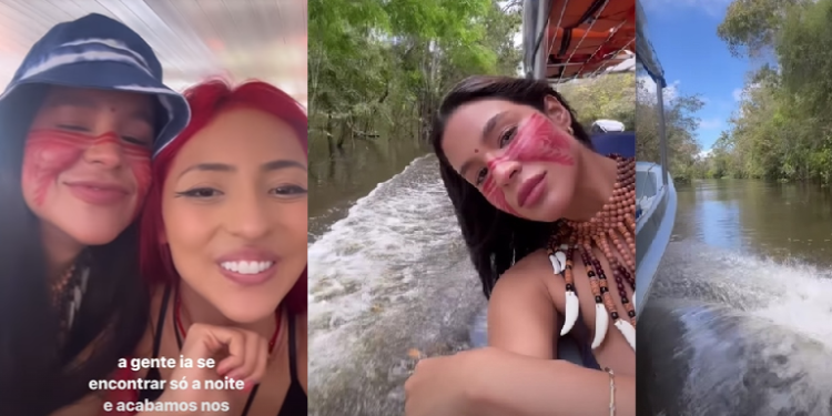 Em Manaus, ex-BBB Kerline conhece o Encontro das Águas