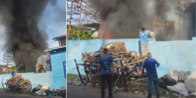 VÍDEOS: Incêndio atinge galpão de alegoria do Caprichoso
