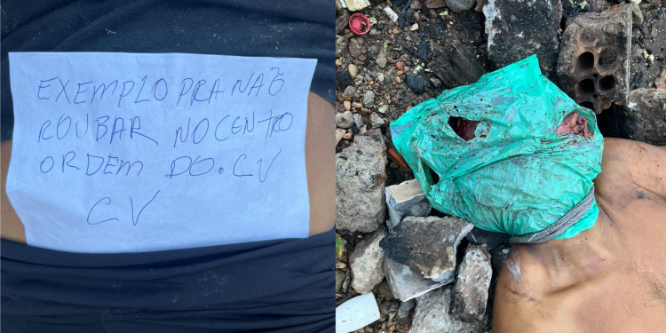 Um homem, ainda não identificado, foi encontrado morto com sinais de asfixia e um bilhete foi deixado ao lado corpo: ‘Exemplo. Homem é