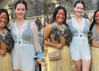 Um vídeo publicado no instagram da cunhã-poranga Maira Gomez, na quinta-feira (1), mostra o momento em que a cantora internacional. Lana Del