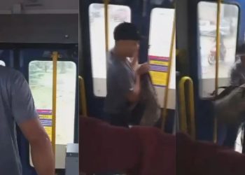 VÍDEO: Homem pula de ônibus em movimento ao ser flagrado 'batendo bronha'