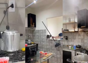 Jovem registra momento exato que panela de pressão explode
