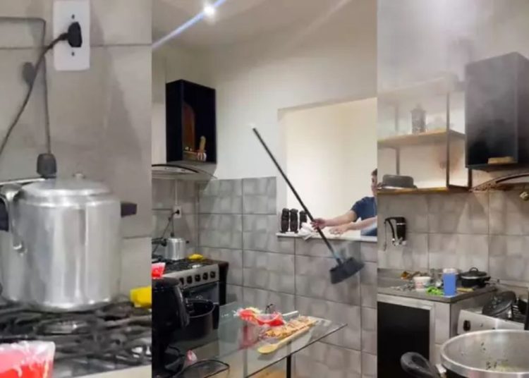 Jovem registra momento exato que panela de pressão explode