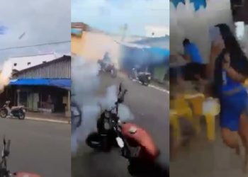 VÍDEO: Torcedor do Caprichoso comemora vitória mas solta foguete de cabeça para baixo