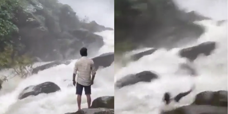 Vídeo registra momento em que jovem escorrega e some em cachoeira