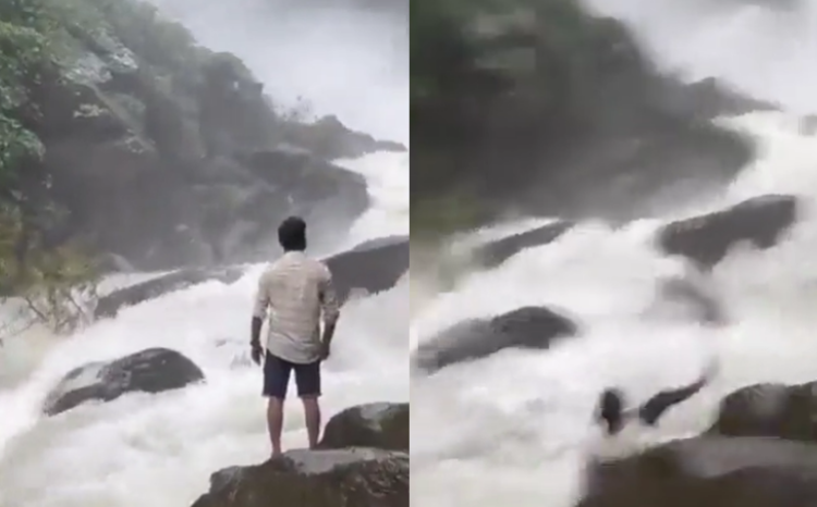 Vídeo registra momento em que jovem escorrega e some em cachoeira