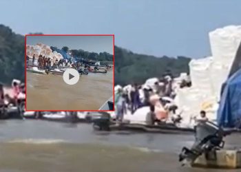 Veja momento em que balsa com alimentos encalha e é saqueada no Rio Madeira
