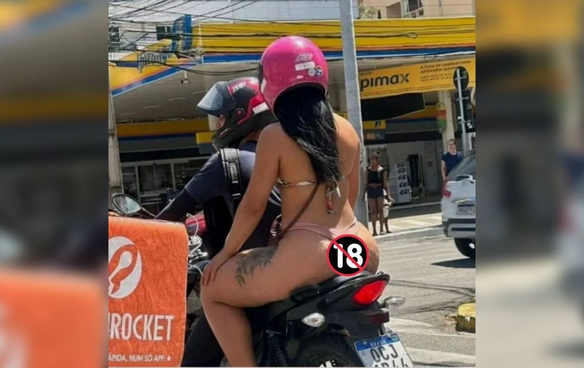 Com calor escaldante em Manaus, morena é flagrada só de biquíni em moto