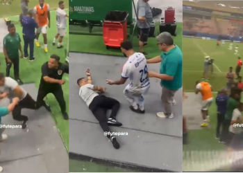 Um vídeo divulgado nas redes sociais, mostra a confusão que terminou com o zagueiro do Paysandu ferido no rosto. O tumulto. Vídeo mostra