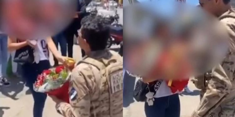 Vídeo: Policial militar pede adolescente em casamento na porta de escola