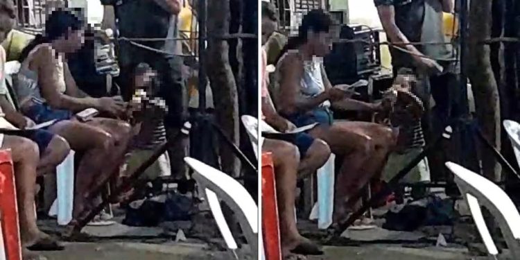 Mãe é flagrada dando cerveja a criança durante o bingo