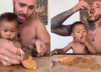 Um pai tem alimentado o filho de apenas 1 ano com testículos crus. Pauly Long, de 31 anos, vive na ilha indonésia de Bali. Pai viraliza