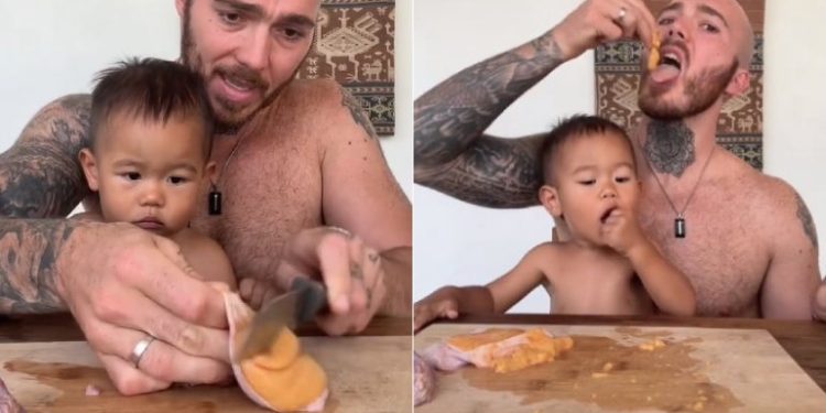 Um pai tem alimentado o filho de apenas 1 ano com testículos crus. Pauly Long, de 31 anos, vive na ilha indonésia de Bali. Pai viraliza