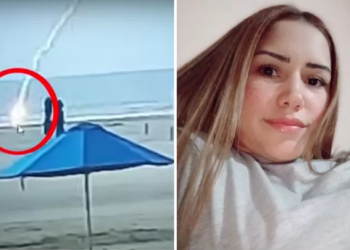 A venezuelana Froilanis Maireth Rivas Román, 33, morreu após ser atingida por um raio na Praia de La Boquilla, na região Norte. Vídeo mostra