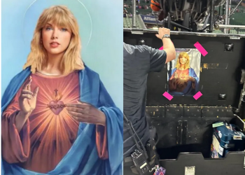 Taylor Swift, de 33 anos de idade, causou polêmica ao ter seu rosto numa suposta foto que representa Jesus num equipamento da The Eras Tour.