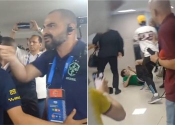 Brasil e Colômbia tem confusão generalizada na sala de imprensa e polícia teve de intervir; assista ao vídeo