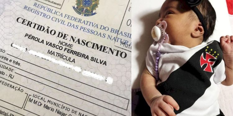 Fanático coloca o nome da filha de 'Vasco' e manda foto da certidão pra esposa: "está feito"