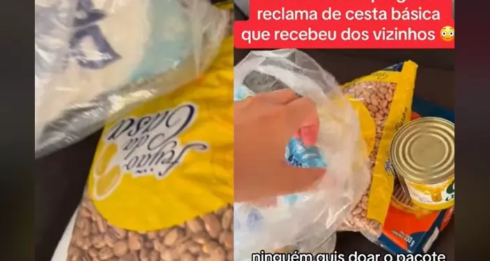 Mulher desempregada posta vídeo reclamando de cesta básica que recebeu de vizinhos; veja