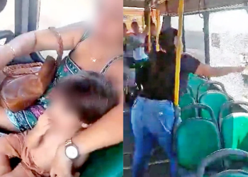 Vídeo: Mãe quebra janela de ônibus após filho passar mal com calor.