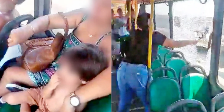 Vídeo: Mãe quebra janela de ônibus após filho passar mal com calor.
