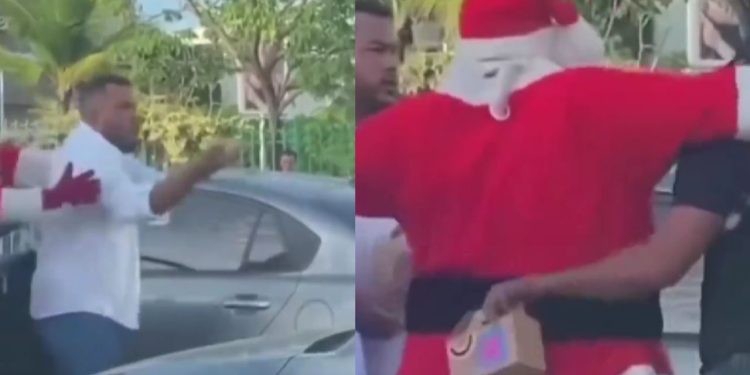 Papai Noel salva o dia após apartar briga de trânsito e distribuir presentes a motoristas