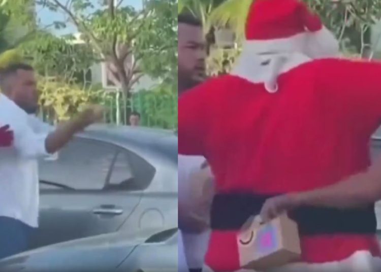 Papai Noel salva o dia após apartar briga de trânsito e distribuir presentes a motoristas